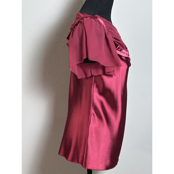 Max Studio Top Blouse Women's S Wine Burgundy Short Sleeve Draped Scoop Neckline - Picture 10 of 16